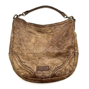 Liebeskind Berlin Debbie Brown Distressed Diamond Leather Large Hobo Bag 15.5x13